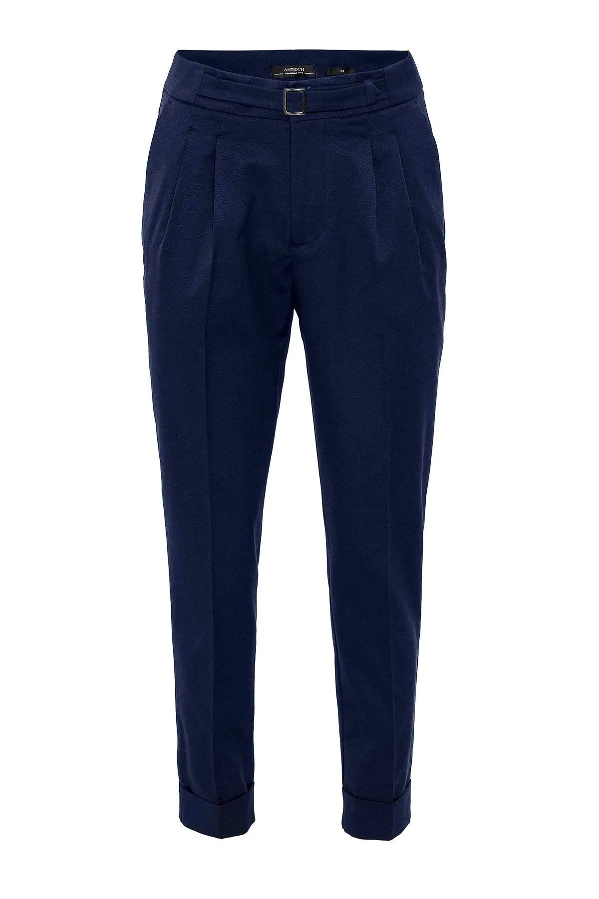 Navy Blue High Waist Buckle Detailed Men's Trousers - Wessi sold by Wessi product image thumbnail 5
