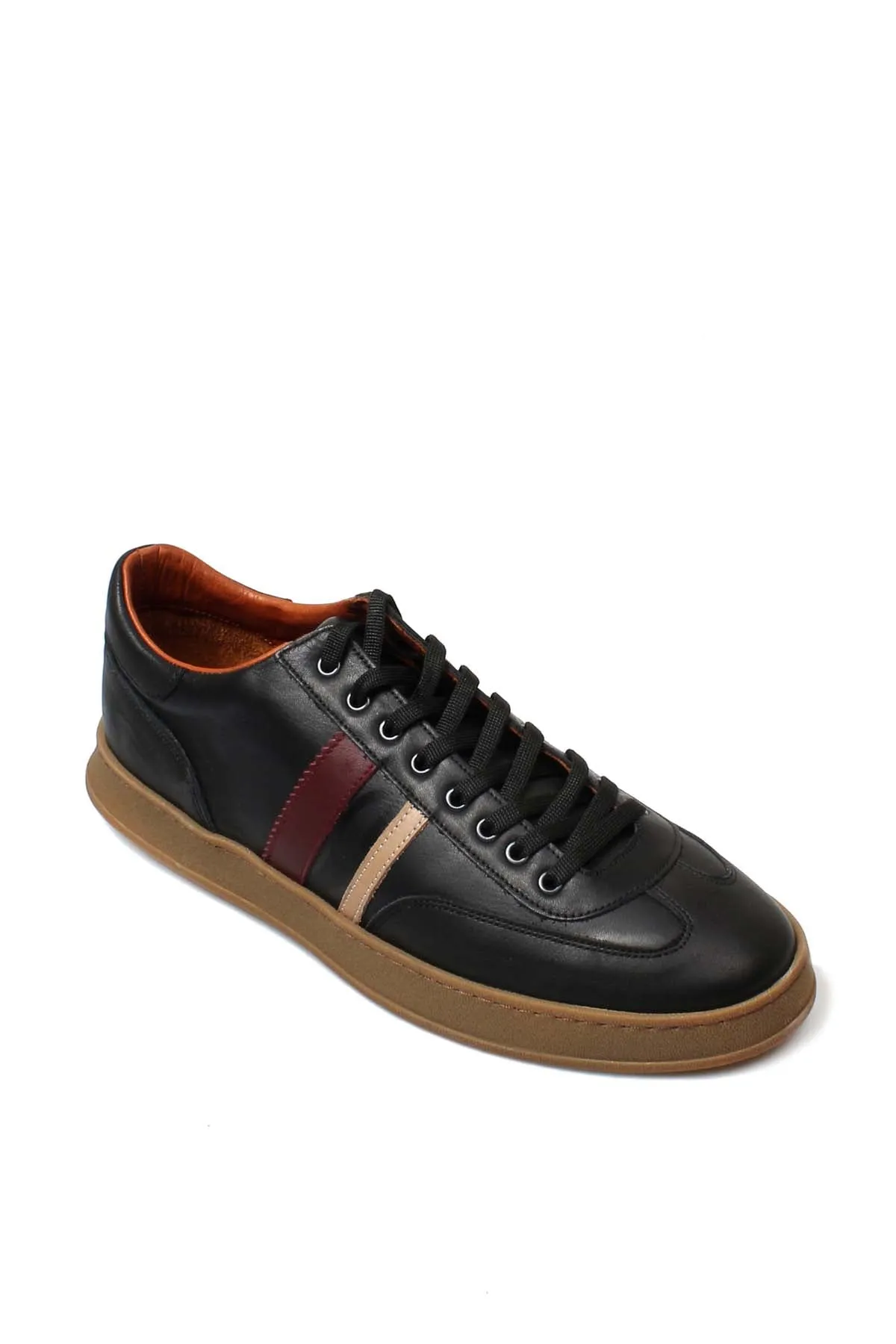 Men's Black Leather Sneakers with Color Stripe and Gum Sole - Wessi sold by Wessi product image thumbnail 3