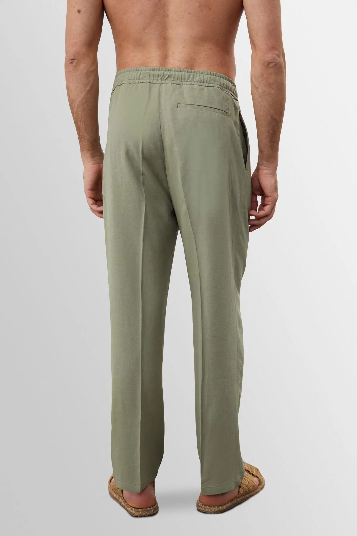 Light Khaki High Waist Pleated Linen Blend Men's Trousers - Wessi sold by Wessi product image thumbnail 5