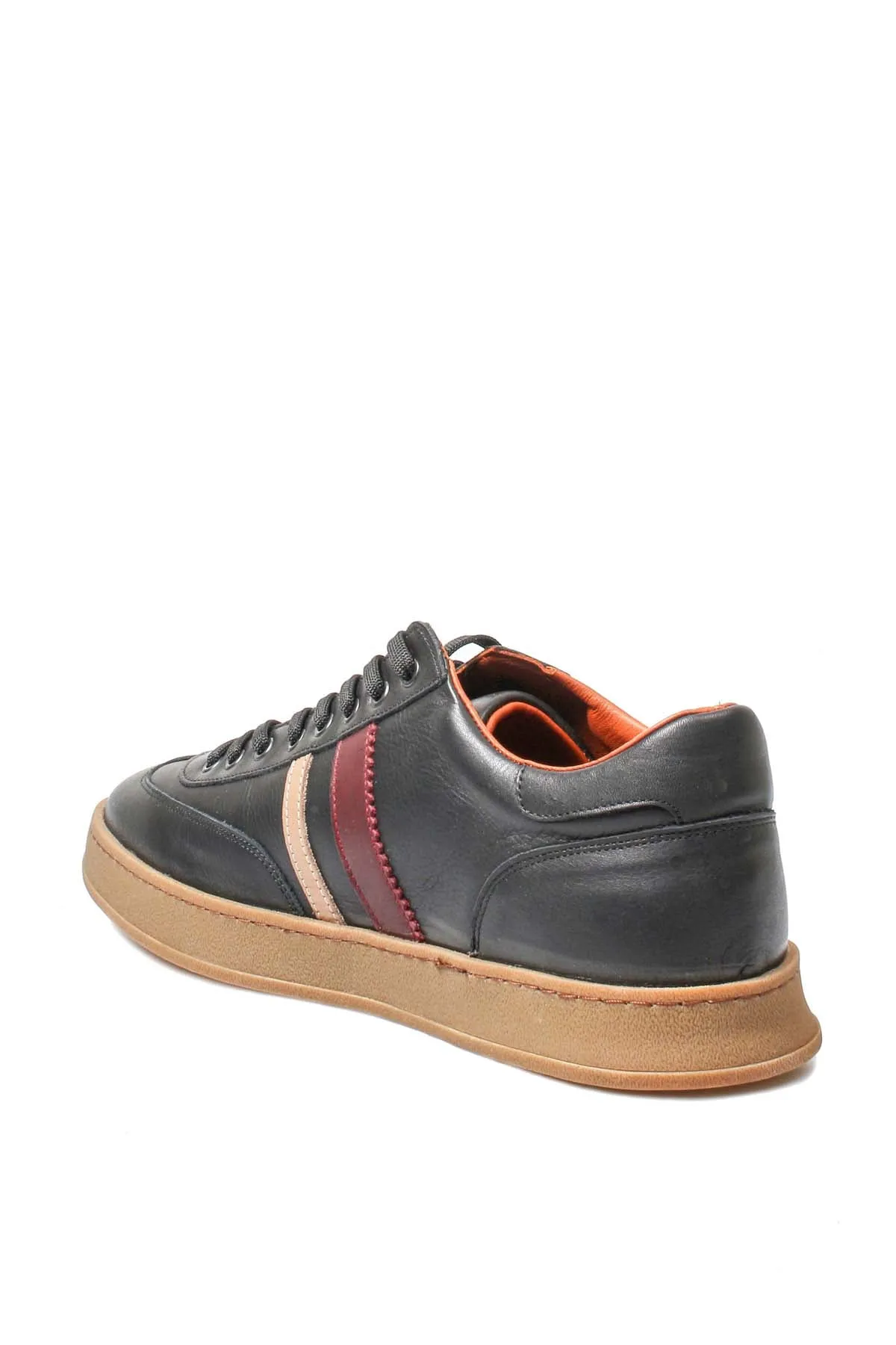 Men's Black Leather Sneakers with Color Stripe and Gum Sole - Wessi sold by Wessi product image thumbnail 2