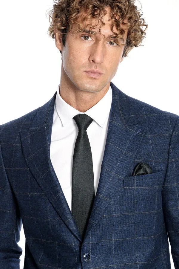 Plaid Wool Navy Blue Men Blazer - Wessi sold by Wessi product image thumbnail 2