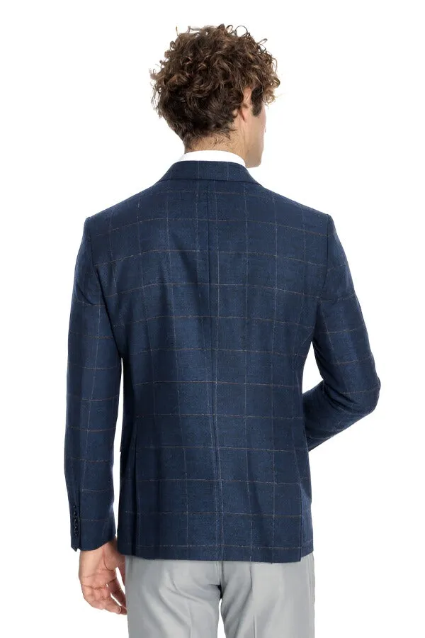Plaid Wool Navy Blue Men Blazer - Wessi sold by Wessi product image thumbnail 4
