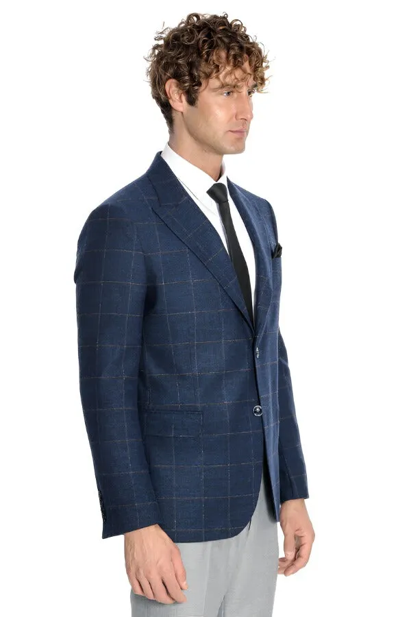 Plaid Wool Navy Blue Men Blazer - Wessi sold by Wessi product image thumbnail 5