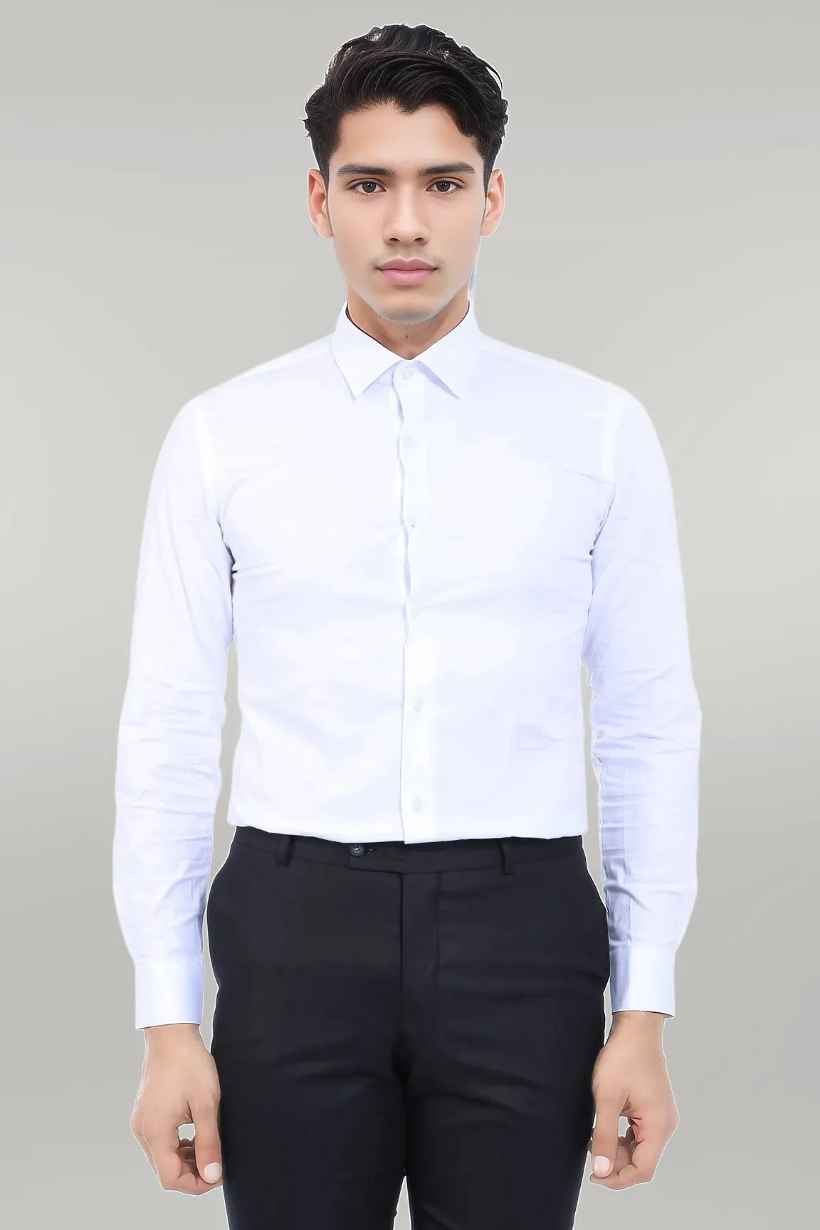 Cotton Satin Plain Slim Fit White Men Shirt - Wessi sold by Wessi