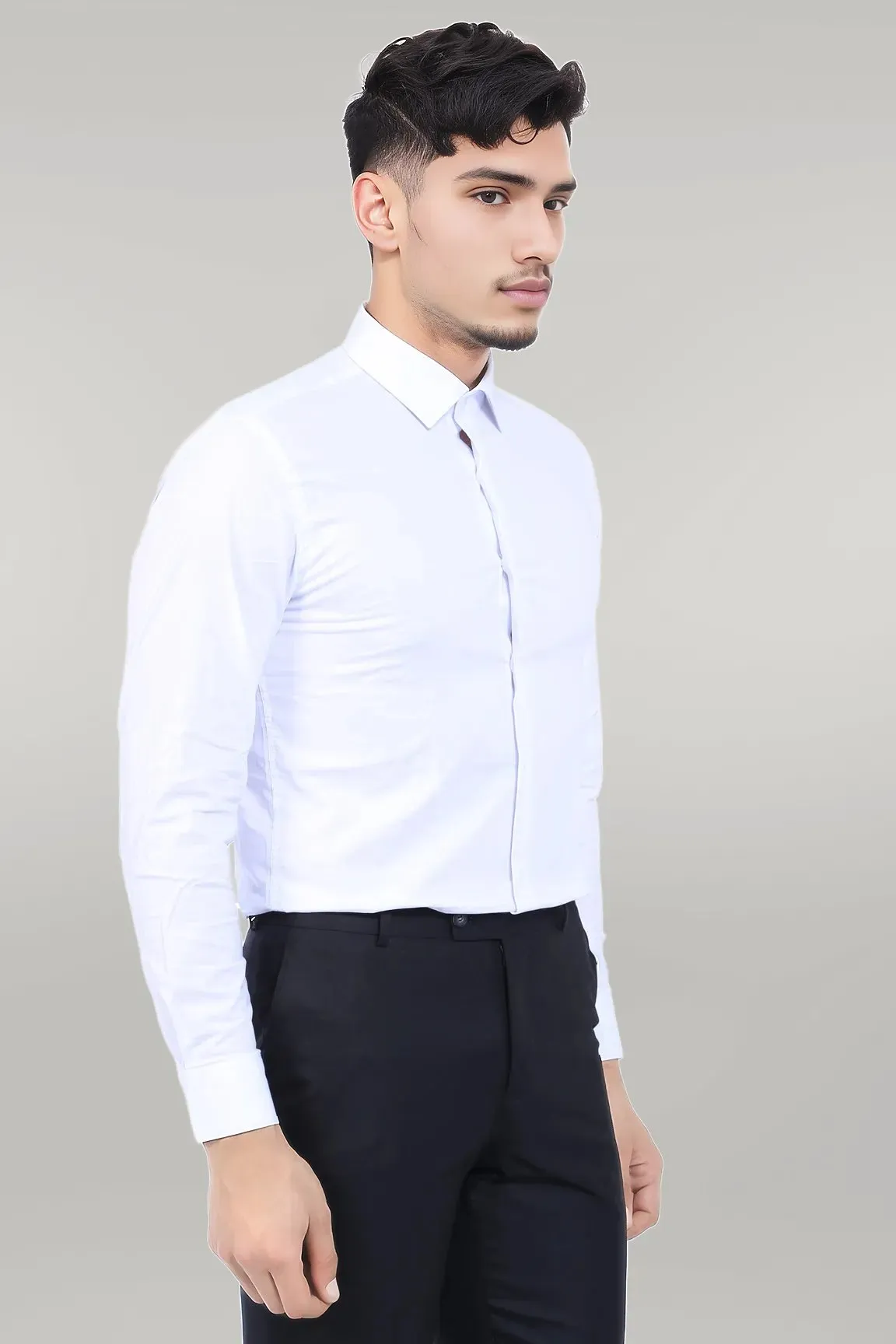 Cotton Satin Plain Slim Fit White Men Shirt - Wessi sold by Wessi product image thumbnail 2