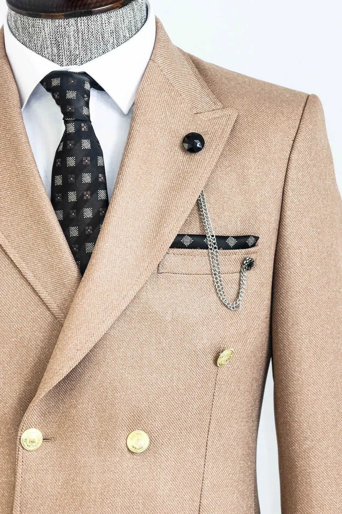 Double Breasted Slim Fit Cream Men Blazer - Wessi sold by Wessi product image thumbnail 2