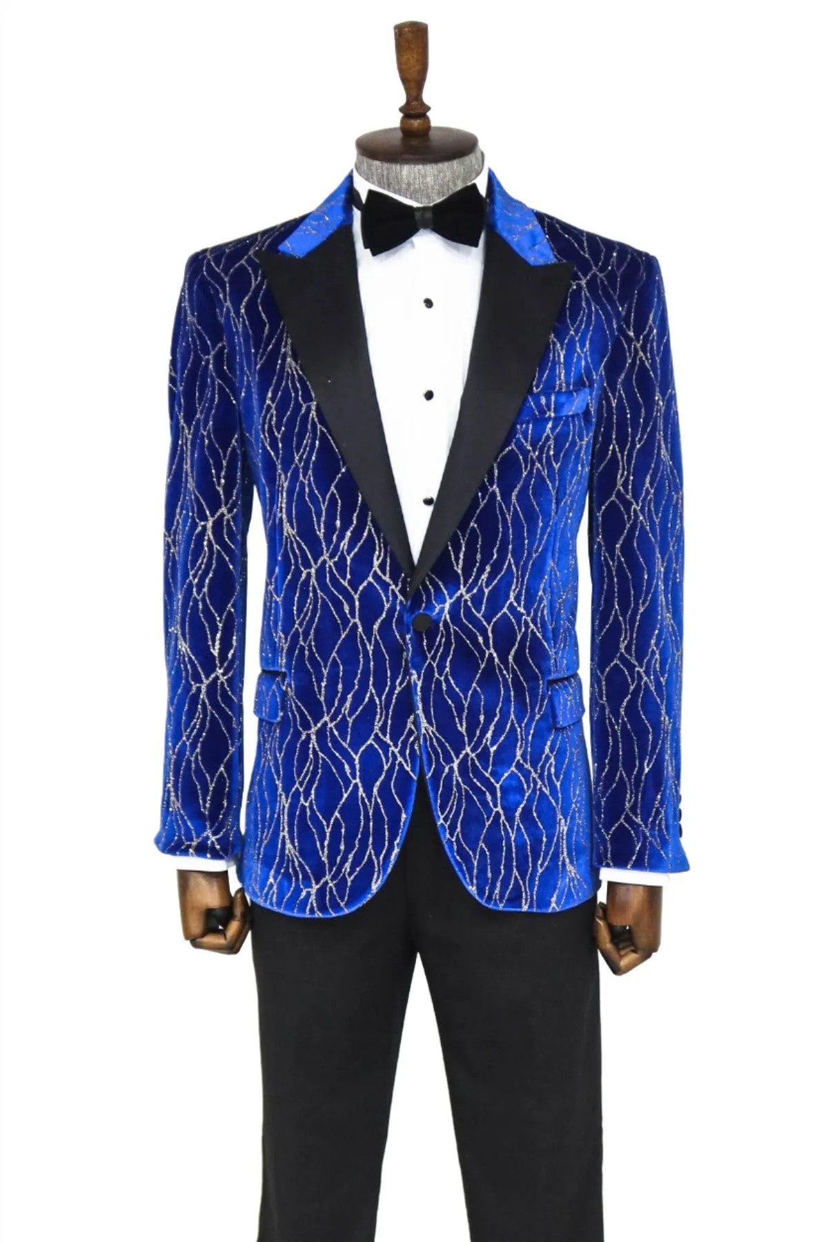 Silver Patterned Blue Men Performers Tuxedo Jackets - Wessi sold by Wessi product image thumbnail 3