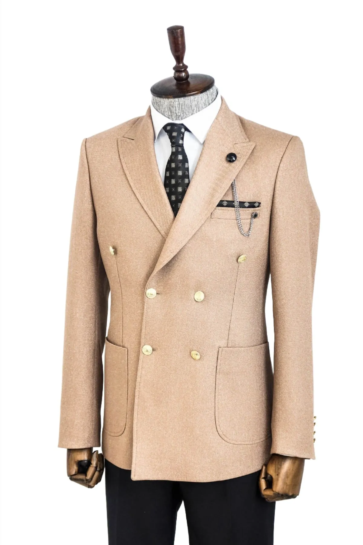 Double Breasted Slim Fit Cream Men Blazer - Wessi sold by Wessi product image thumbnail 4