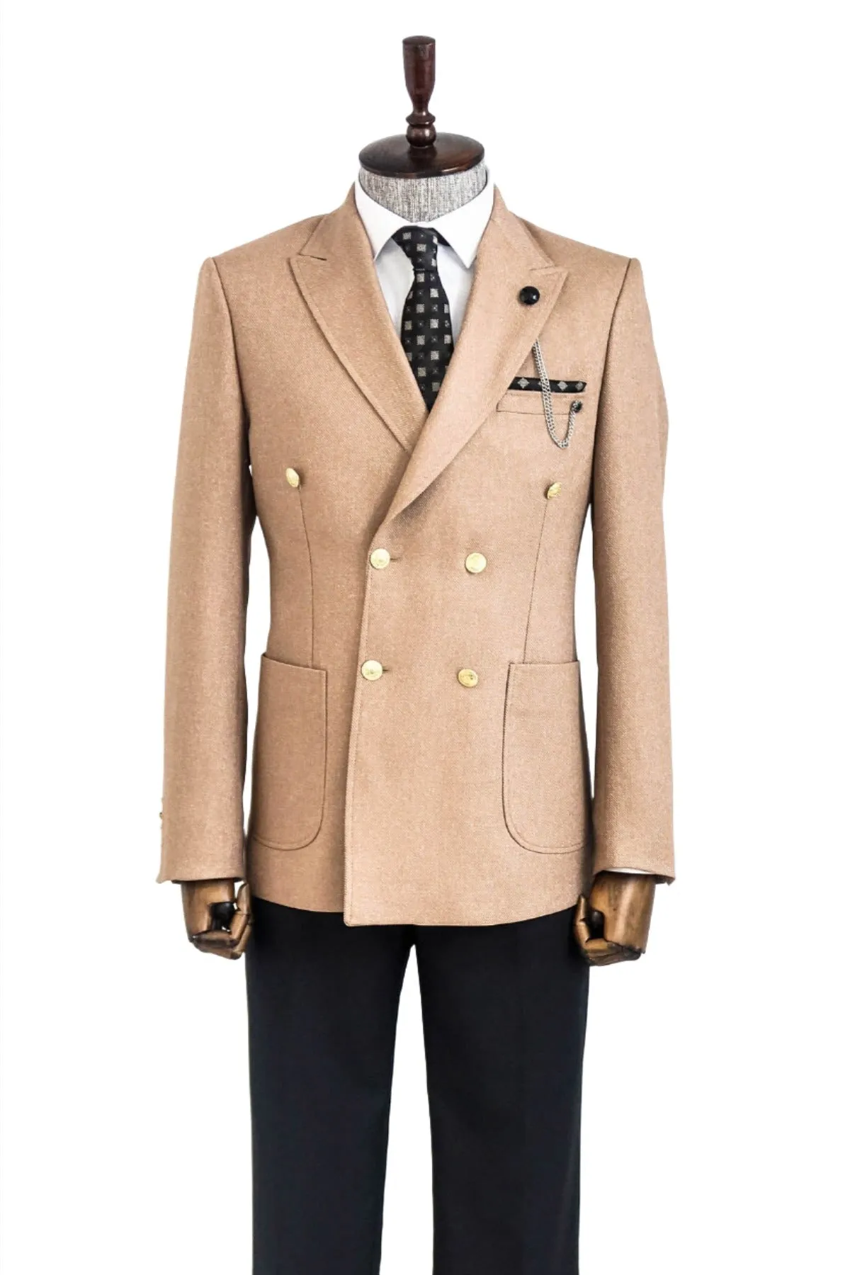 Double Breasted Slim Fit Cream Men Blazer - Wessi sold by Wessi product image thumbnail 3