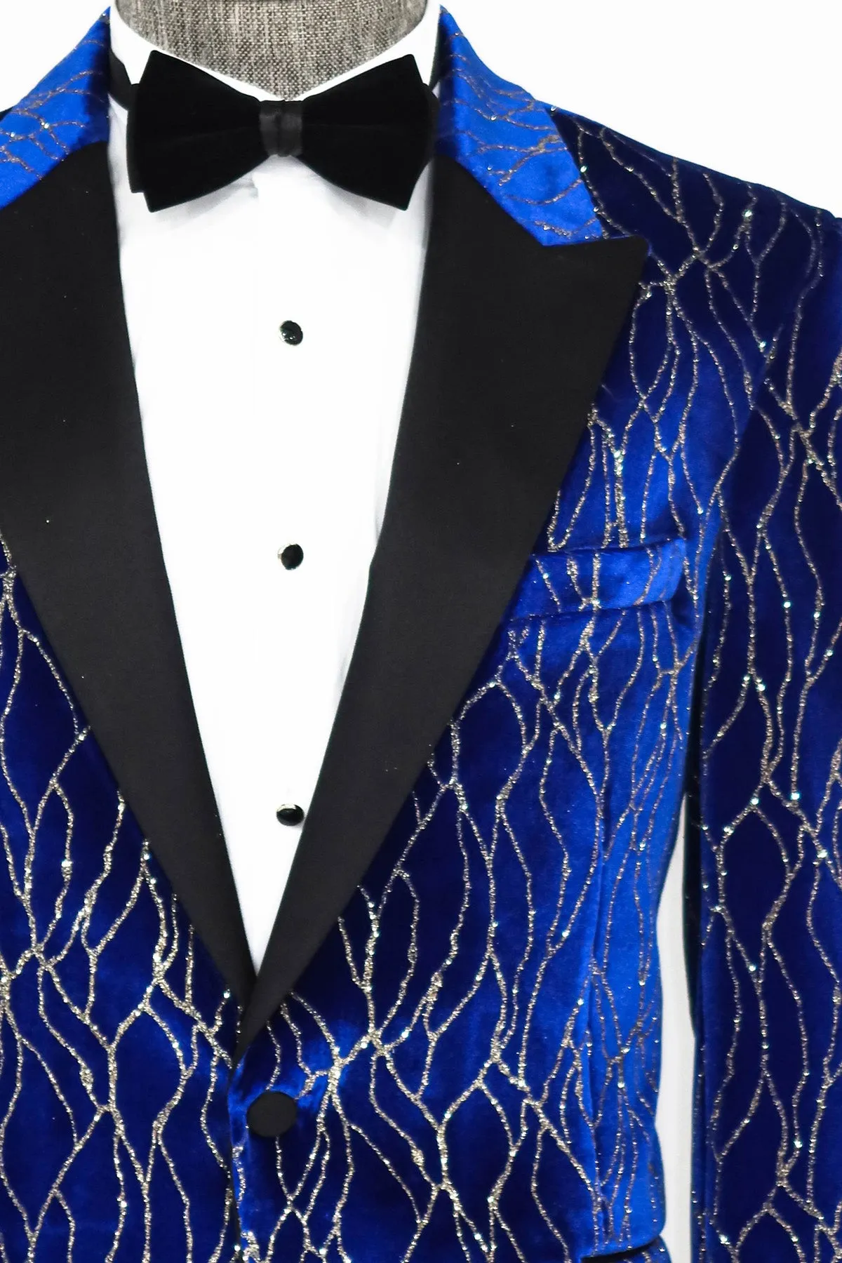 Silver Patterned Blue Men Performers Tuxedo Jackets - Wessi sold by Wessi product image thumbnail 2