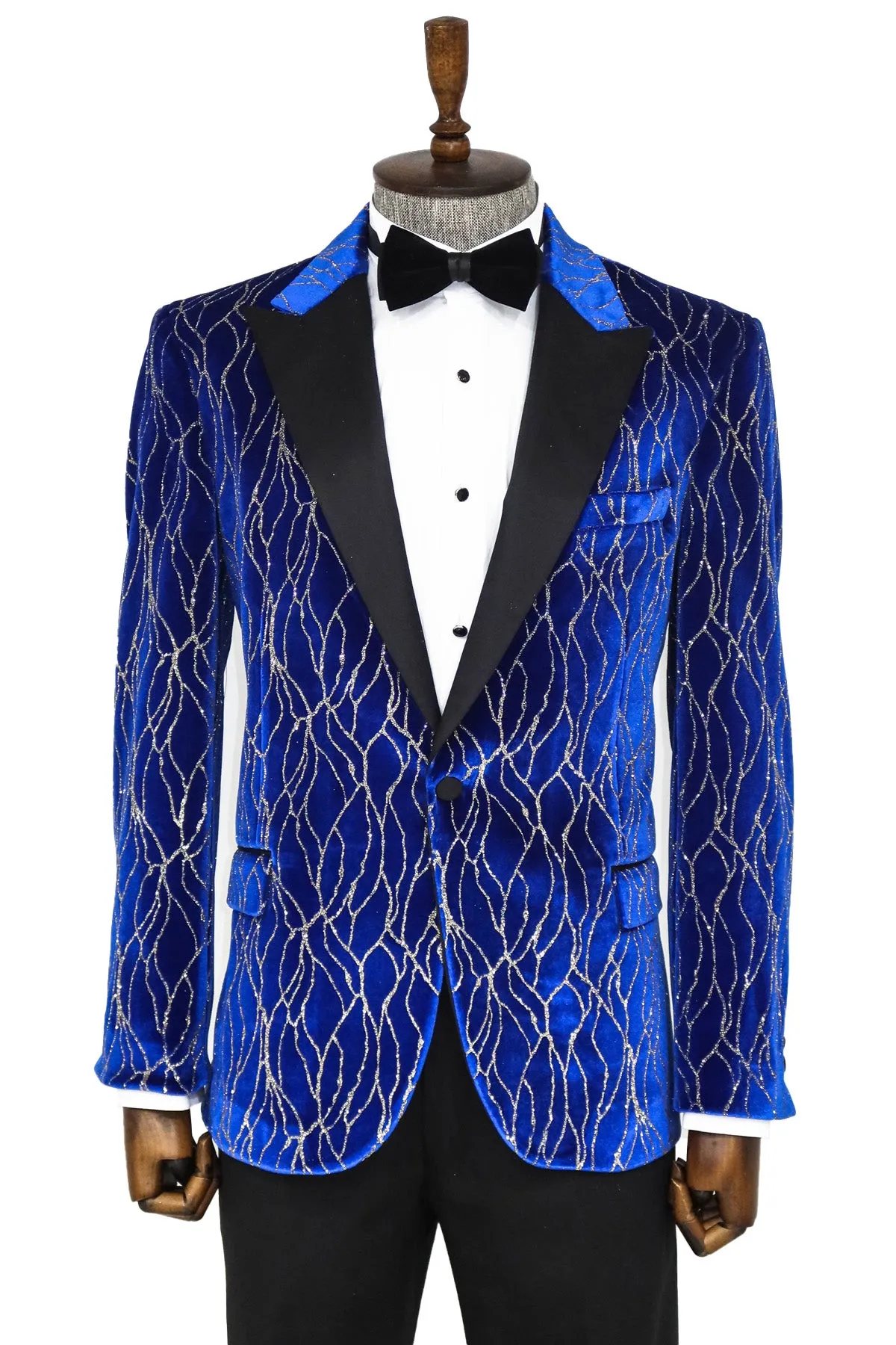 Silver Patterned Blue Men Performers Tuxedo Jackets - Wessi sold by Wessi