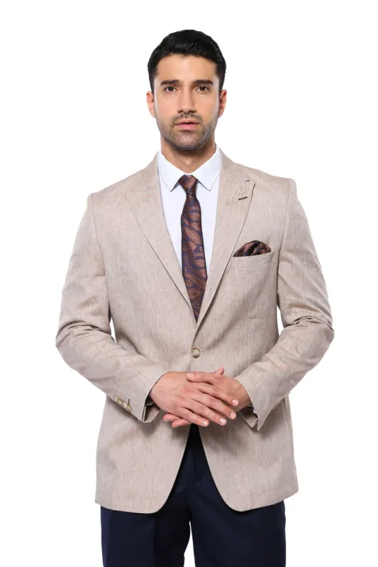 Slim-Fit Peak Lapel Light Brown Jacket - Wessi sold by Wessi