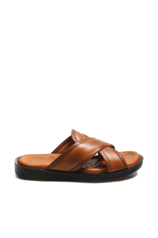Tan Leather Cross-Strap Sandals Wessi sold by Wessi