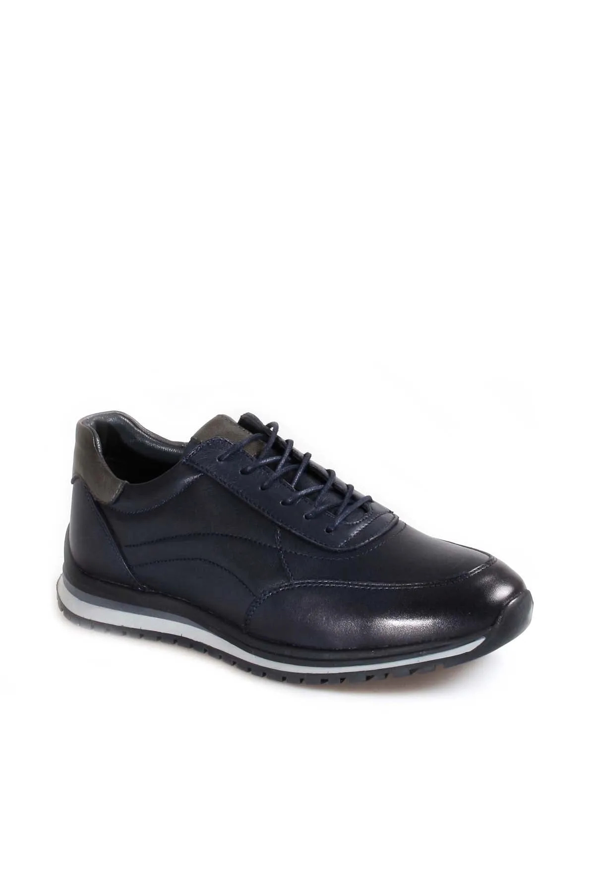 Men's Navy Blue Casual Leather Sneakers with Grey Accents - Wessi sold by Wessi product image thumbnail 3