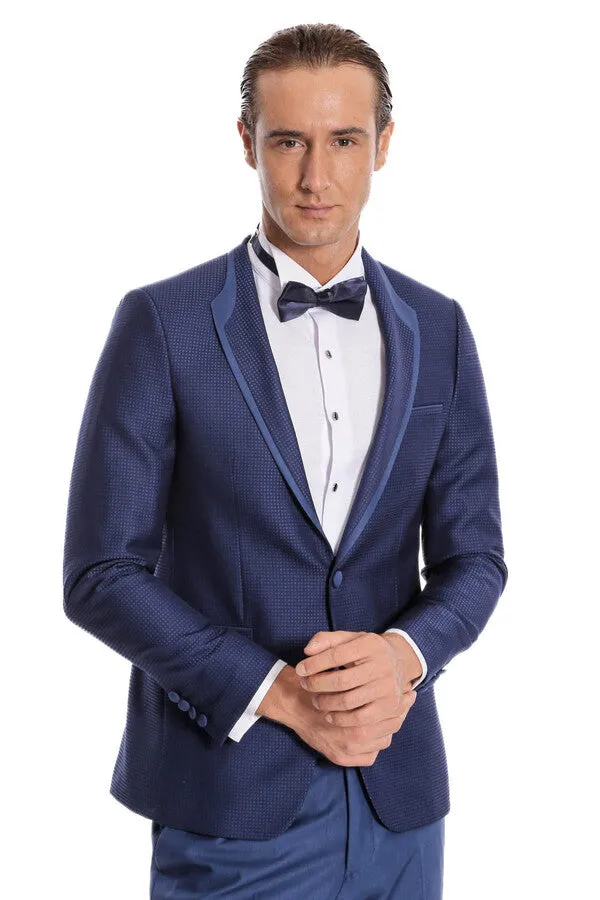 Dot Patterned Dark Blue Tuxedo - Wessi sold by Wessi