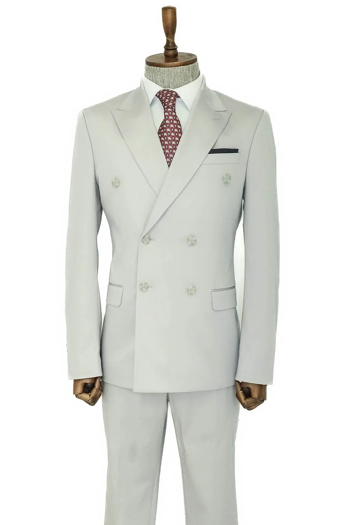 Wide Peak Lapel Slim Fit Light Gray Men Double-Breasted Suit - Wessi sold by Wessi product image thumbnail 3