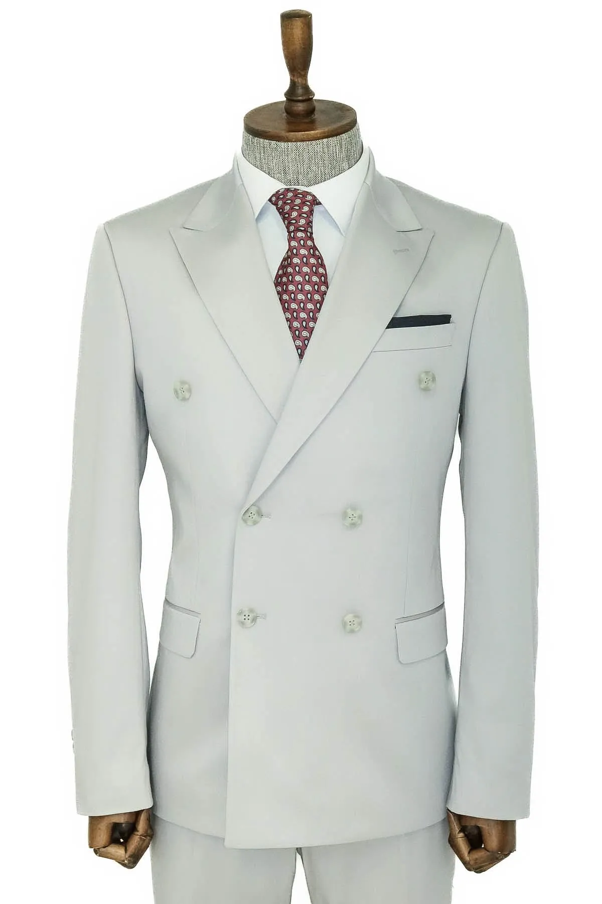 Wide Peak Lapel Slim Fit Light Gray Men Double-Breasted Suit - Wessi sold by Wessi