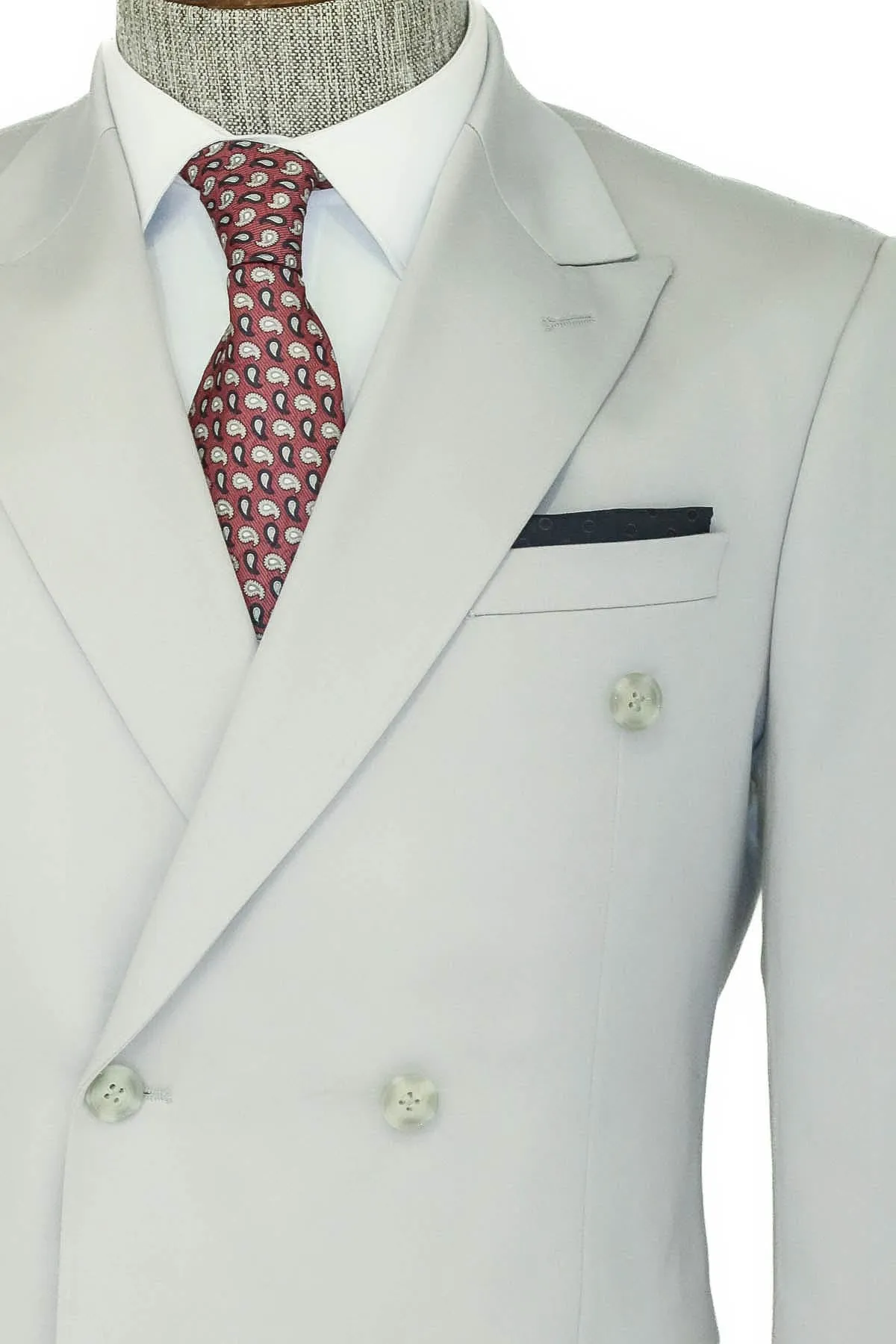 Wide Peak Lapel Slim Fit Light Gray Men Double-Breasted Suit - Wessi sold by Wessi product image thumbnail 2