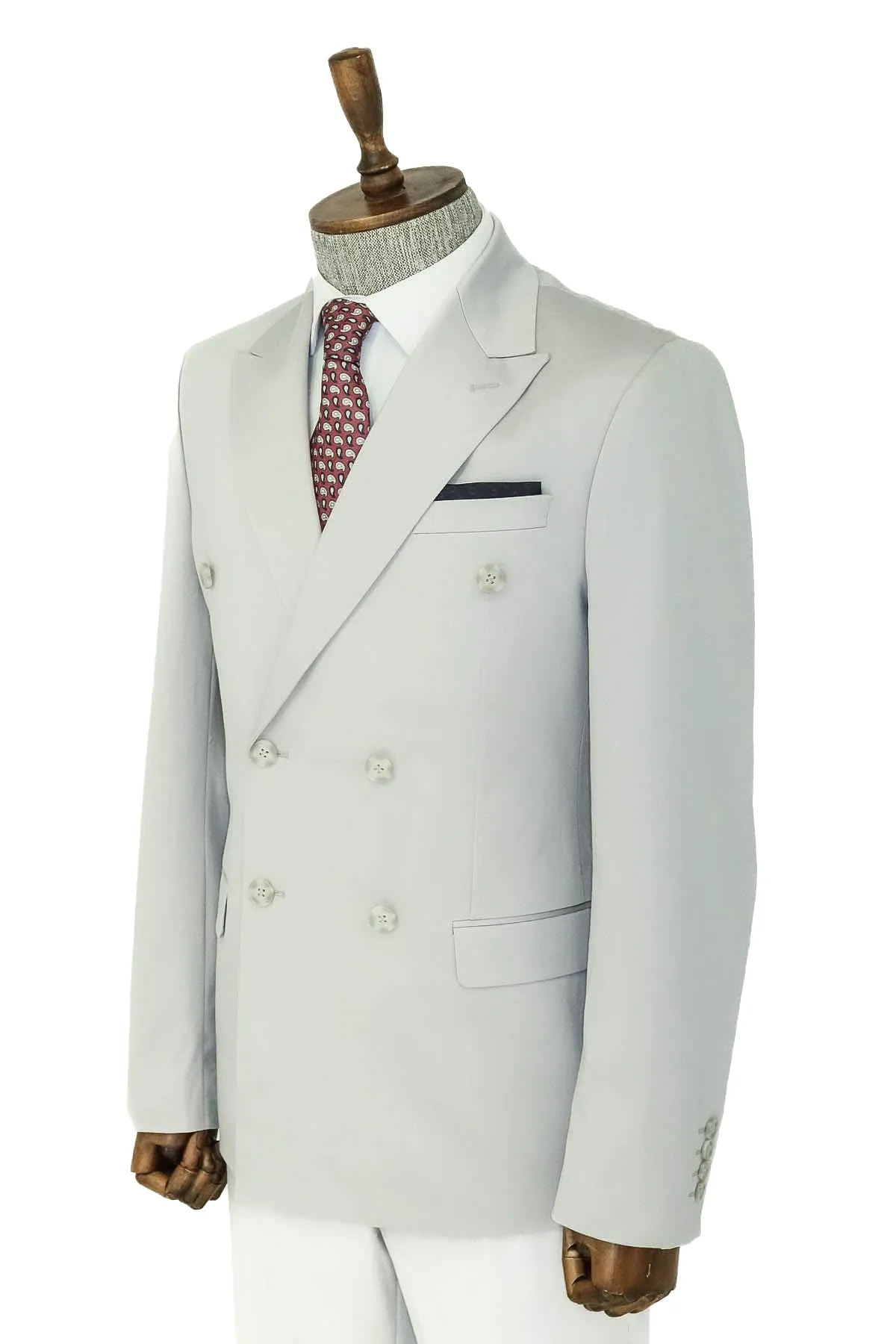 Wide Peak Lapel Slim Fit Light Gray Men Double-Breasted Suit - Wessi sold by Wessi product image thumbnail 4