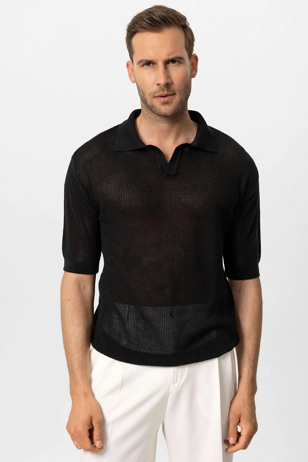 Men's Black Polo Neck Knit T-Shirt - Wessi sold by Wessi product image thumbnail 4