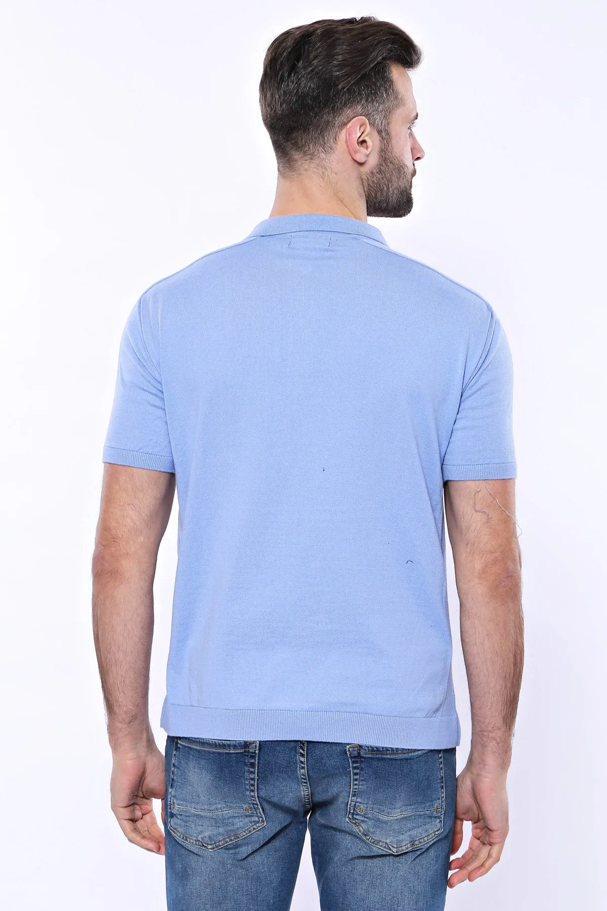 Polo Neck Plain Sky Blue Knitted T-Shirt - Wessi sold by Wessi product image thumbnail 5
