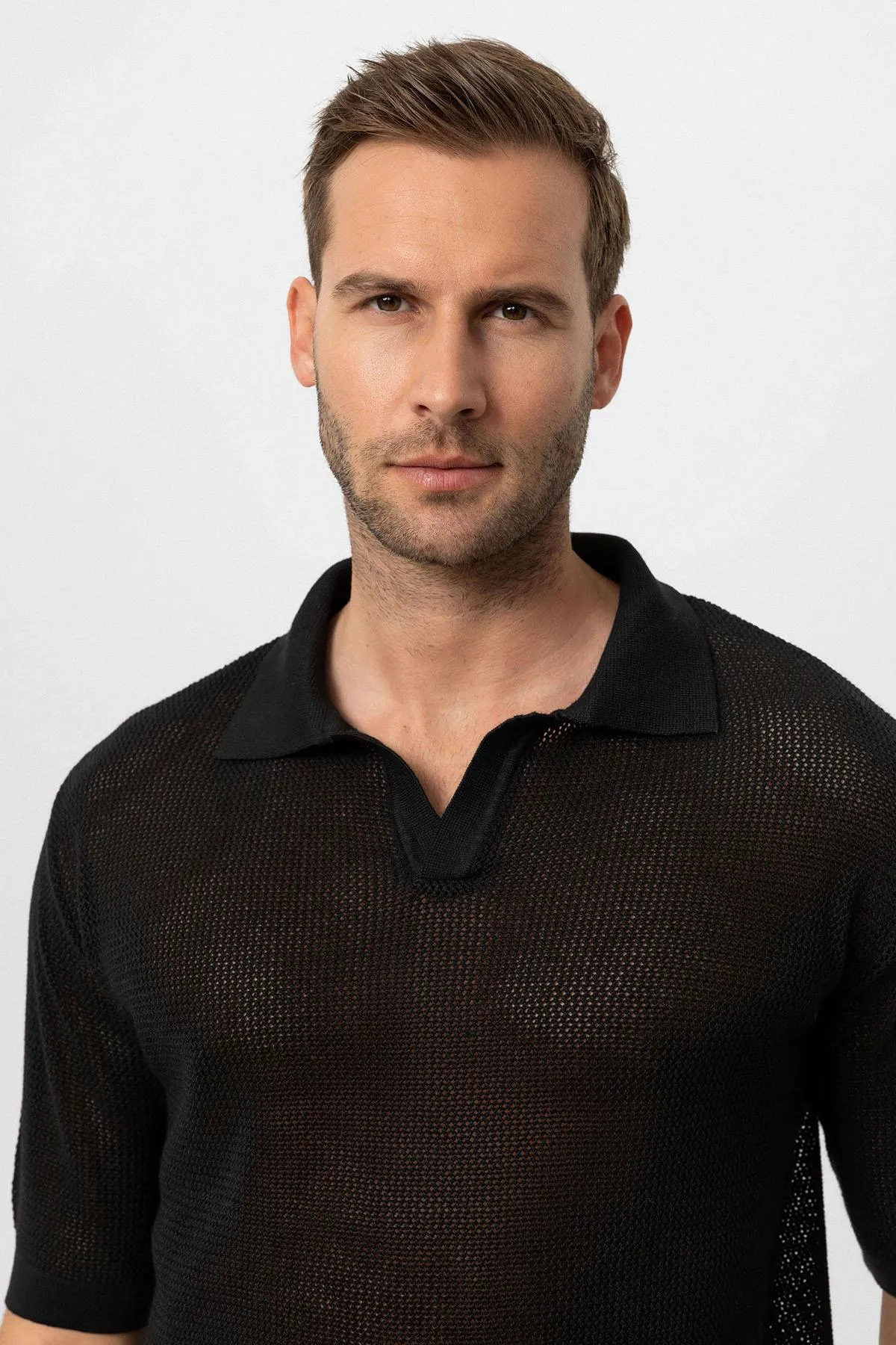 Men's Black Polo Neck Knit T-Shirt - Wessi sold by Wessi product image thumbnail 5