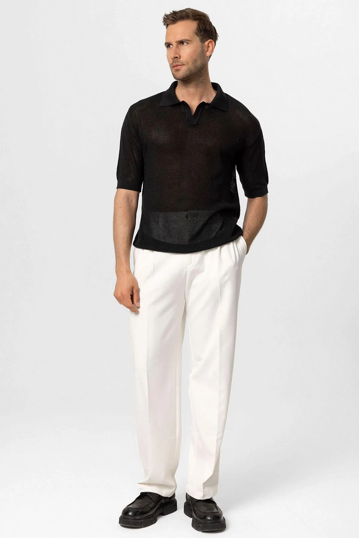 Men's Black Polo Neck Knit T-Shirt - Wessi sold by Wessi product image thumbnail 3