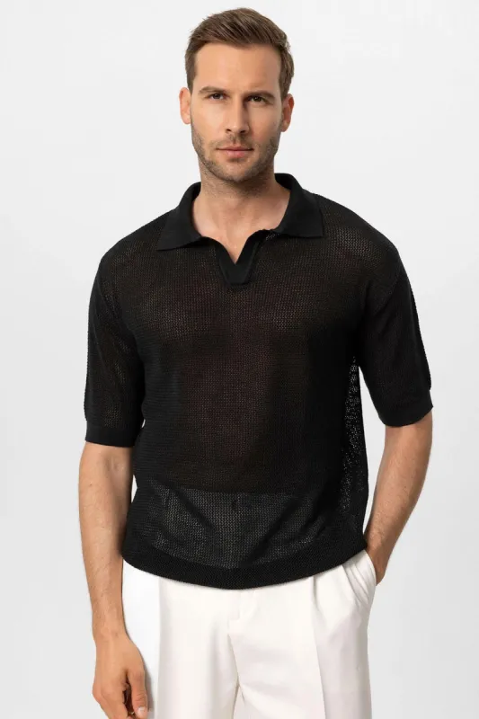 Men's Black Polo Neck Knit T-Shirt - Wessi sold by Wessi