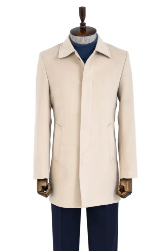 Plain Hidden Button Beige Men Coat - Wessi sold by Wessi