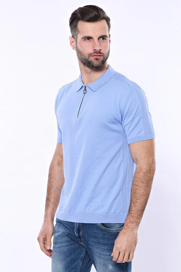 Polo Neck Plain Sky Blue Knitted T-Shirt - Wessi sold by Wessi product image thumbnail 2