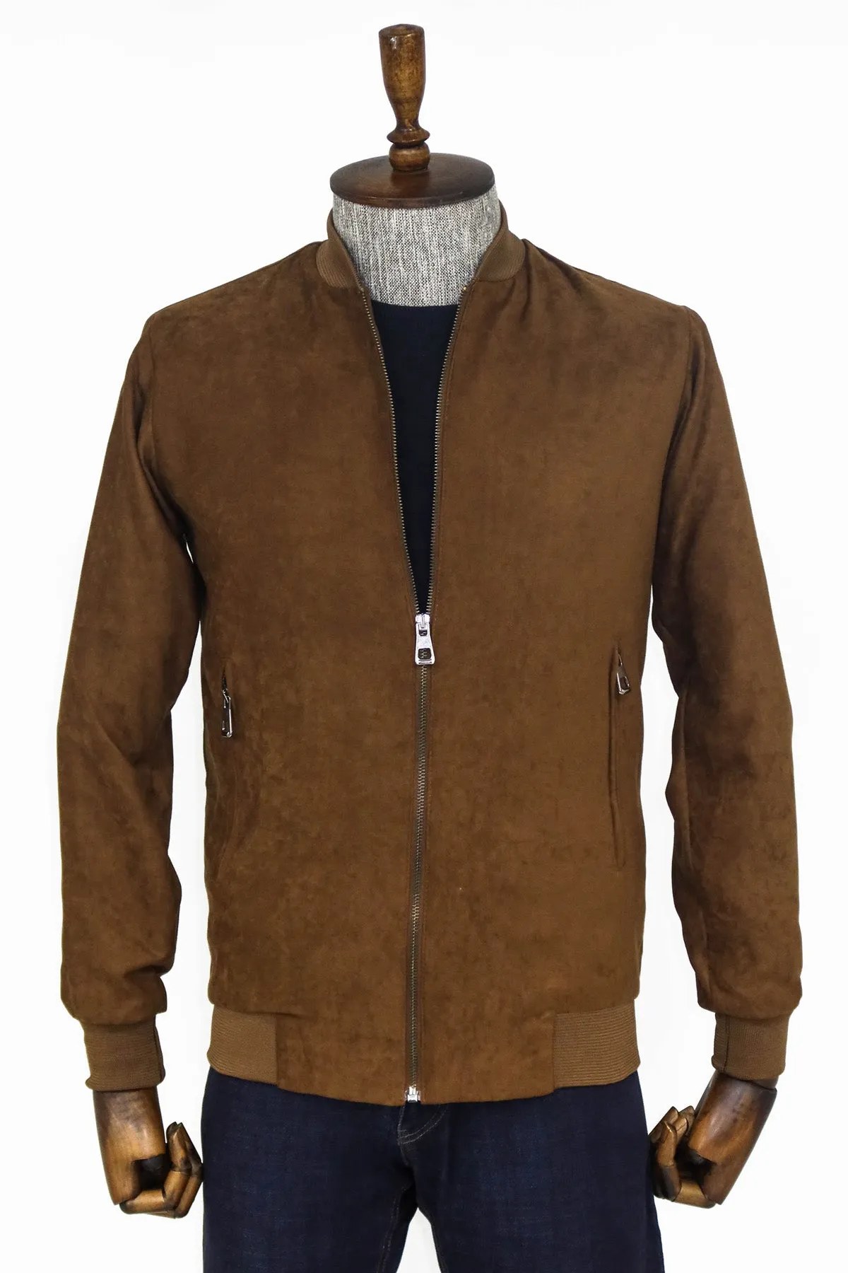 Plain Zippered Pockets Brown Men Bomber Coat - Wessi sold by Wessi