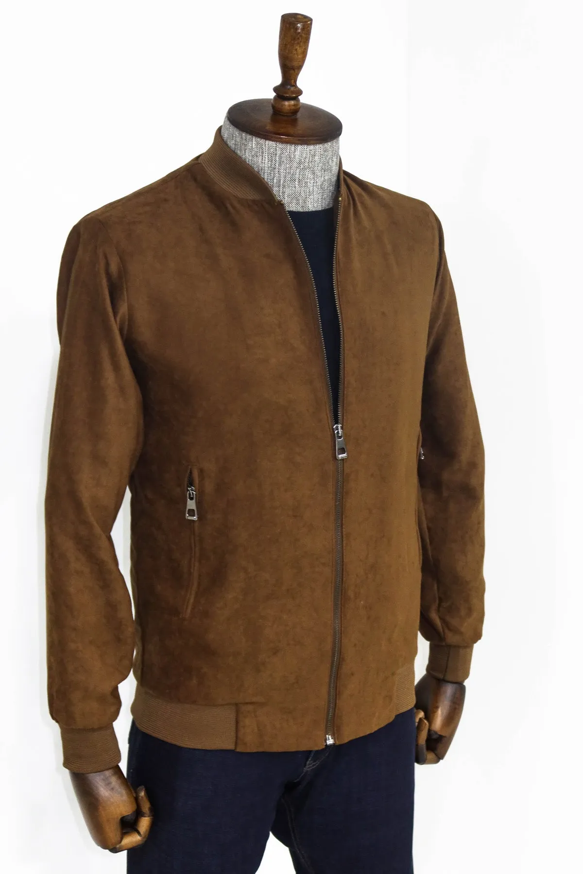 Plain Zippered Pockets Brown Men Bomber Coat - Wessi sold by Wessi product image thumbnail 4