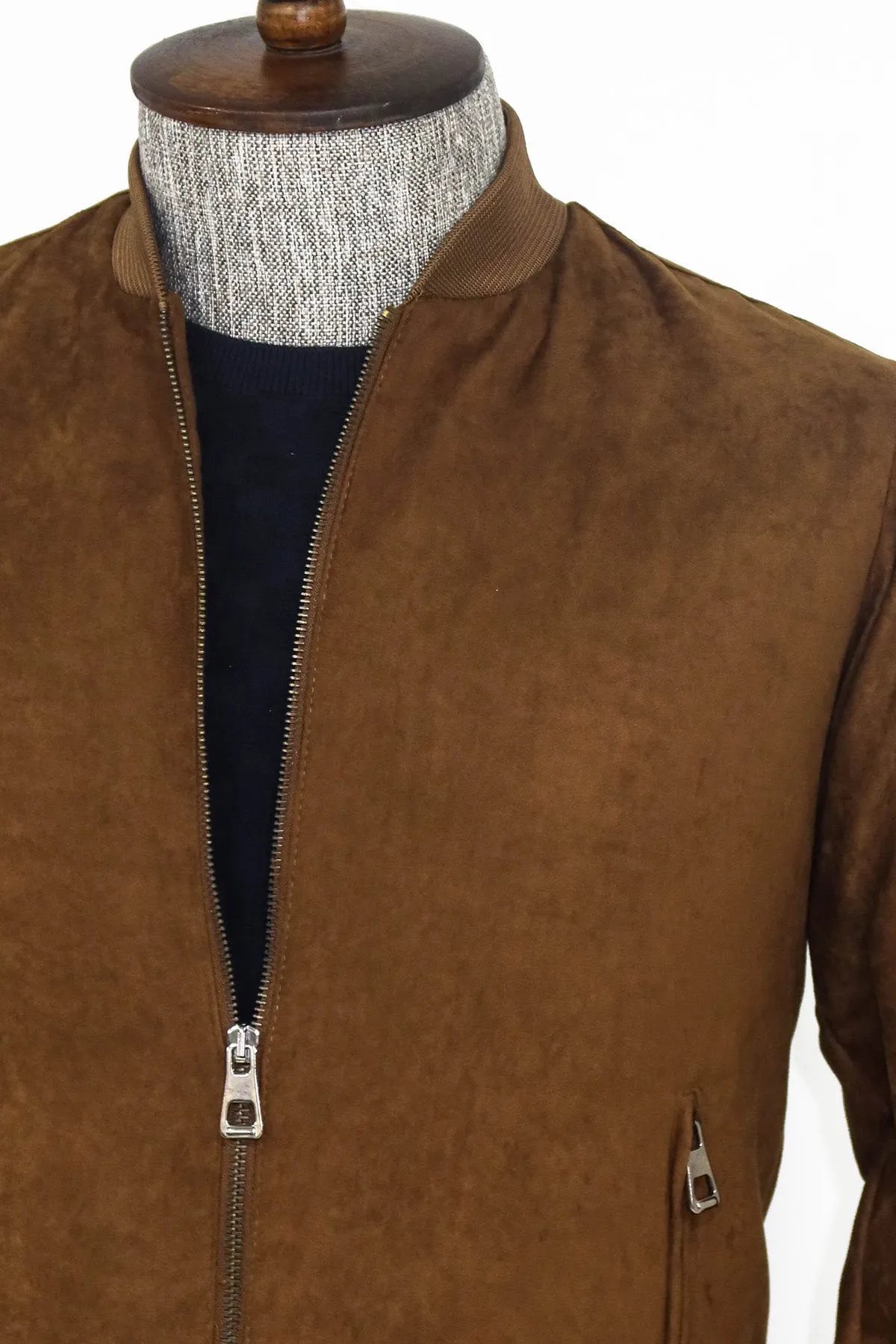 Plain Zippered Pockets Brown Men Bomber Coat - Wessi sold by Wessi product image thumbnail 2