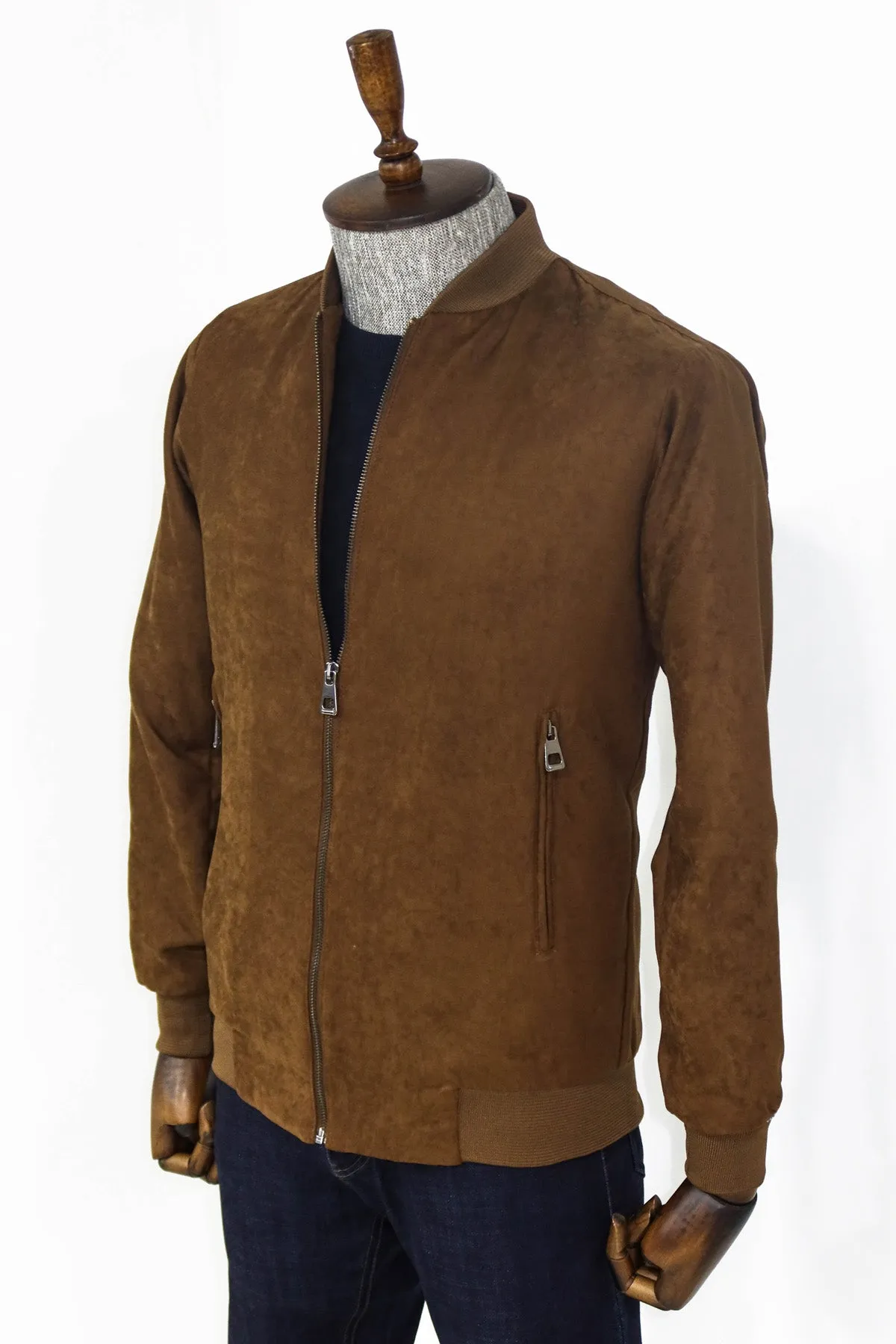 Plain Zippered Pockets Brown Men Bomber Coat - Wessi sold by Wessi product image thumbnail 3