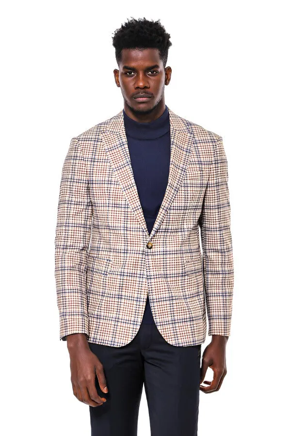 Plaid Slim-Fit Brown Blue Men Blazer - Wessi sold by Wessi product image thumbnail 3