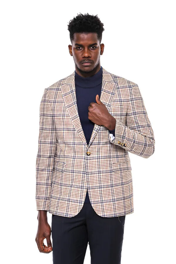 Plaid Slim-Fit Brown Blue Men Blazer - Wessi sold by Wessi product image thumbnail 5