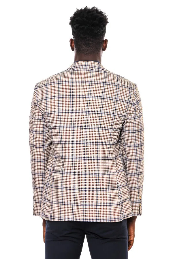 Plaid Slim-Fit Brown Blue Men Blazer - Wessi sold by Wessi product image thumbnail 4