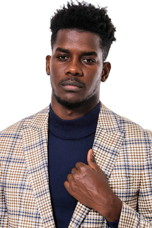 Plaid Slim-Fit Brown Blue Men Blazer - Wessi sold by Wessi product image thumbnail 2