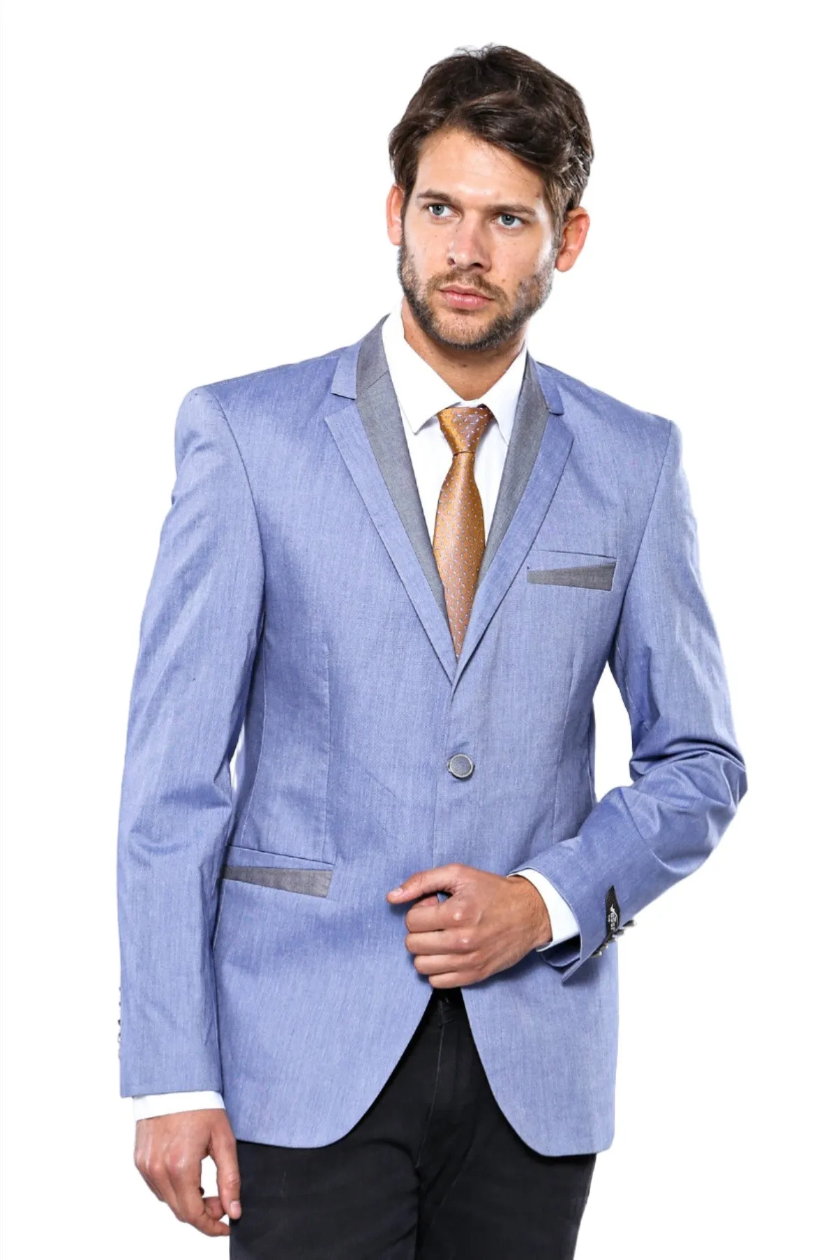 3 Pockets 2 Buttons Cross Piping Light Blue Jacket-Wessi sold by Wessi product image thumbnail 4