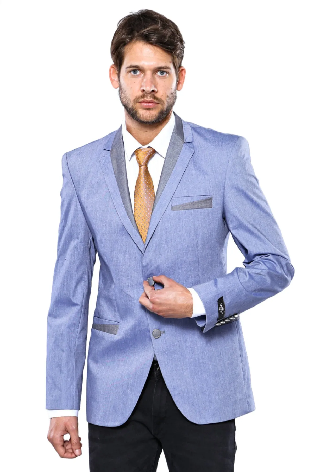 3 Pockets 2 Buttons Cross Piping Light Blue Jacket-Wessi sold by Wessi