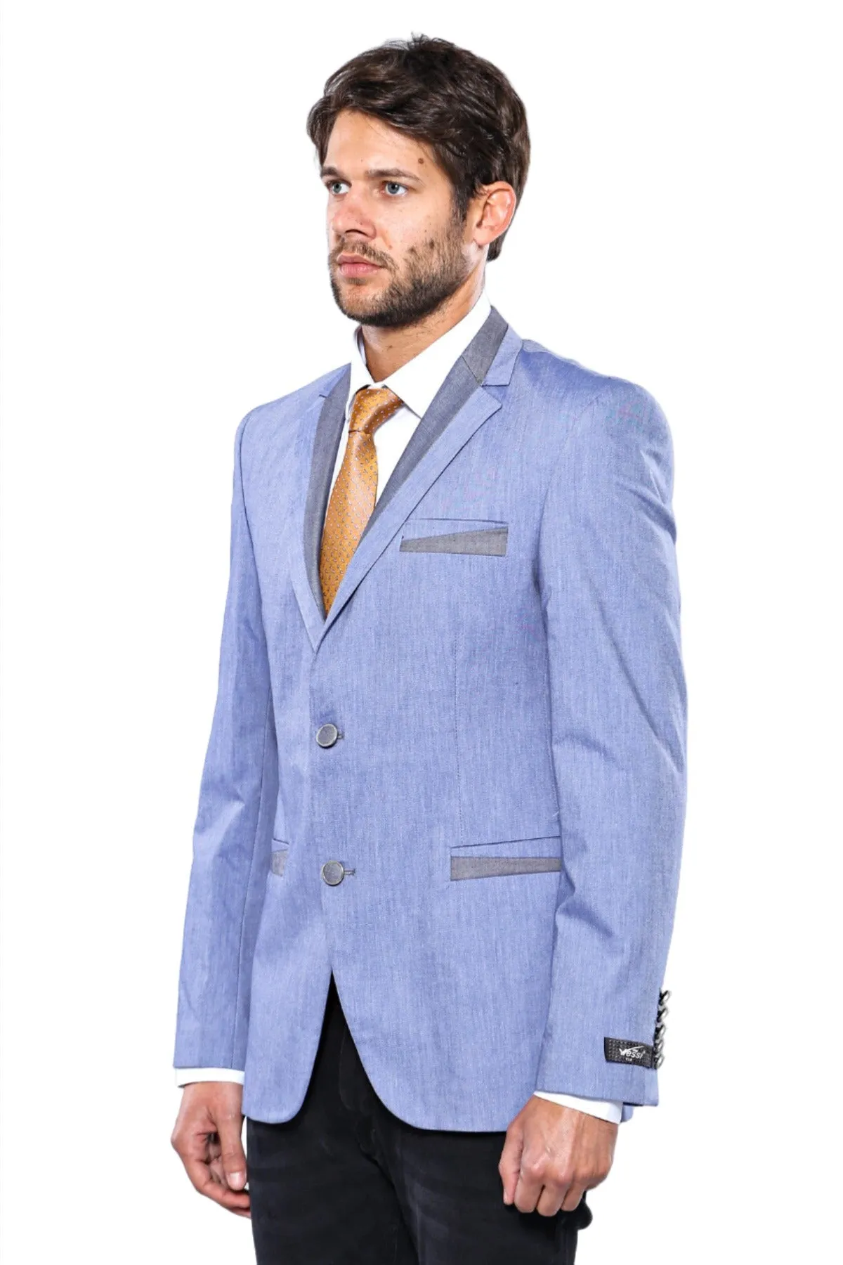 3 Pockets 2 Buttons Cross Piping Light Blue Jacket-Wessi sold by Wessi product image thumbnail 5