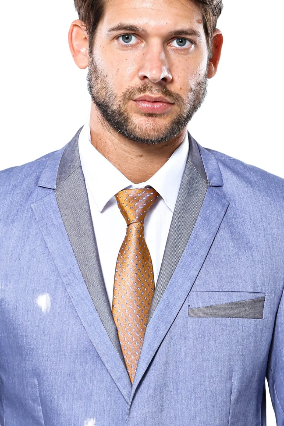 3 Pockets 2 Buttons Cross Piping Light Blue Jacket-Wessi sold by Wessi product image thumbnail 2