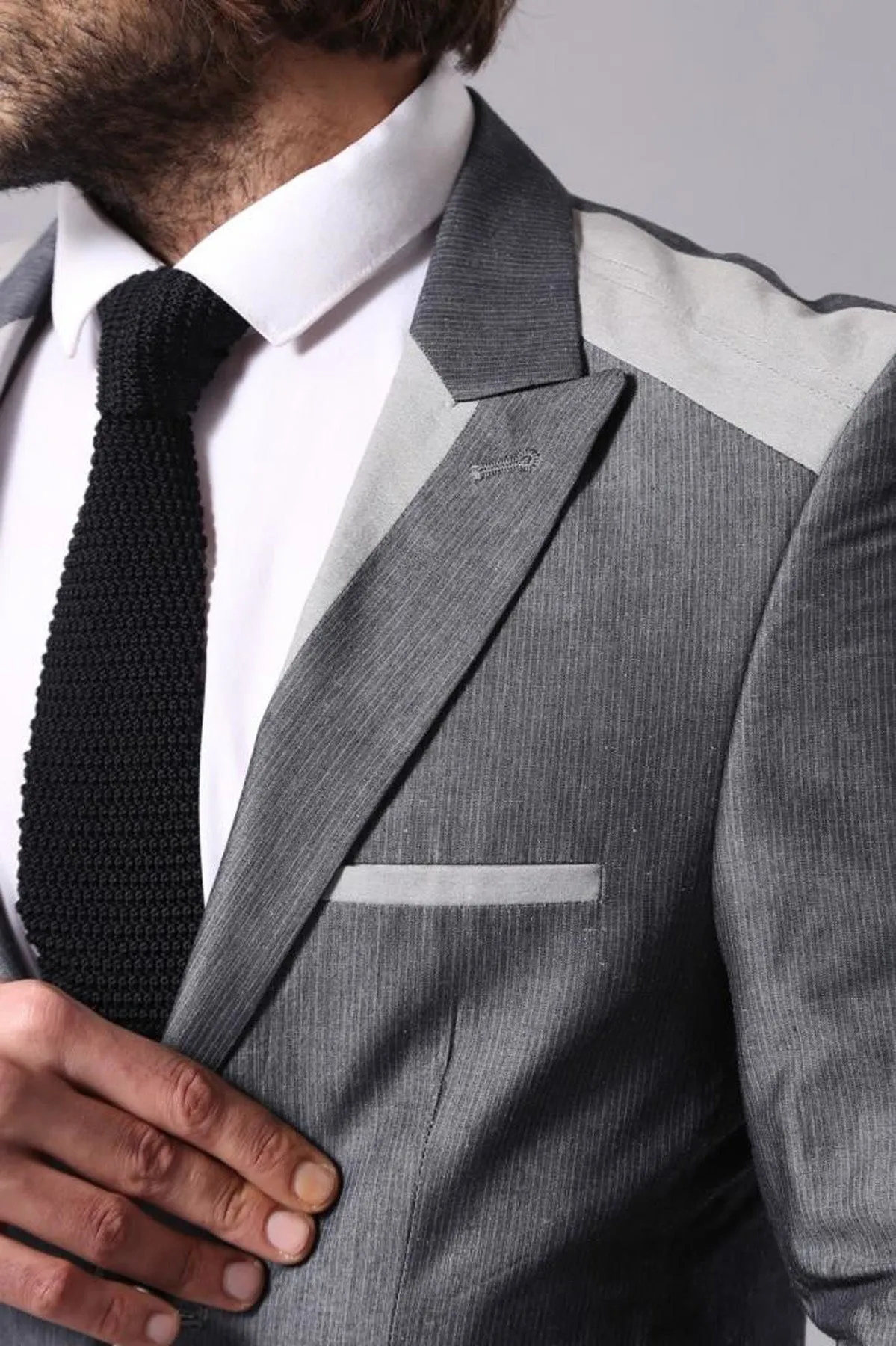 Double Button Bag Pocket Pointed Collar Grey Jacket-Wessi sold by Wessi product image thumbnail 2