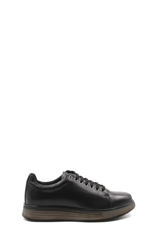 Men's Black Leather Sneakers with Chunky Sole and Stylish Lace-Up Design - Wessi sold by Wessi
