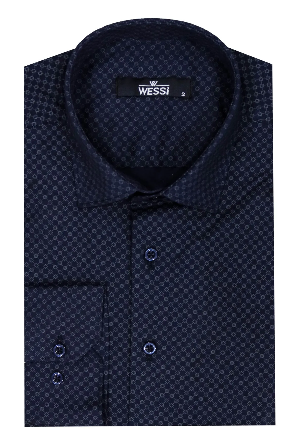 Dark Blue Tiny Check Patterned Slim Fit Shirt - Wessi sold by Wessi product image thumbnail 5