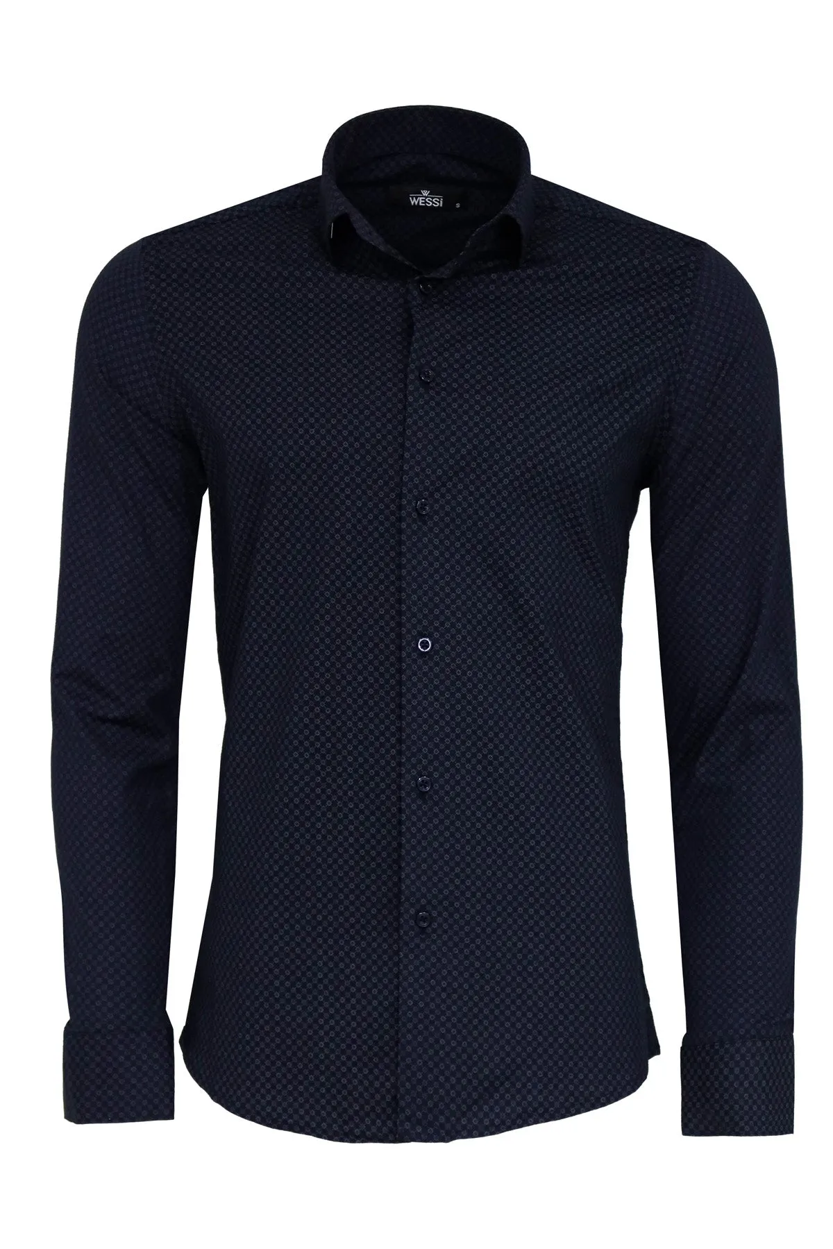 Dark Blue Tiny Check Patterned Slim Fit Shirt - Wessi sold by Wessi