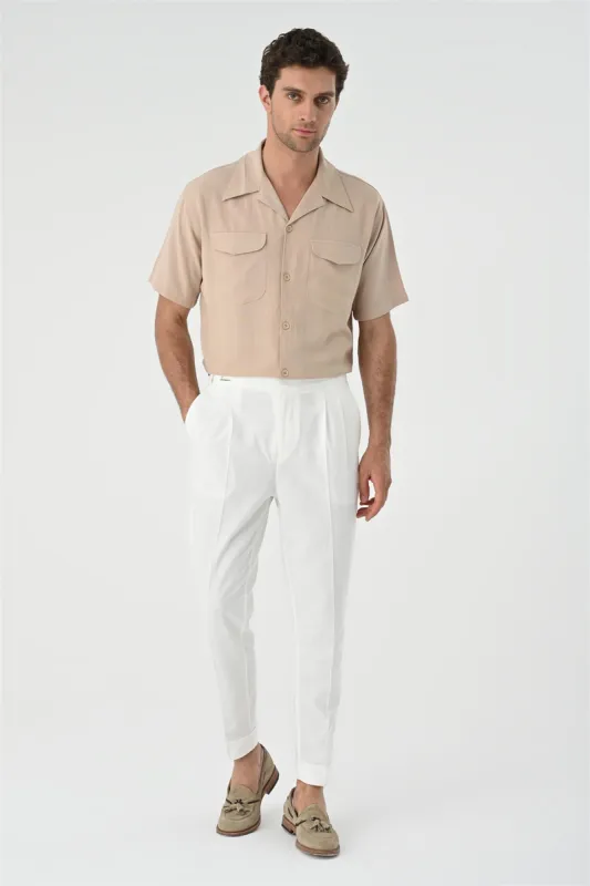 Men's Beige Camp Collar Pocket Detailed  Shirt - Wessi sold by Wessi