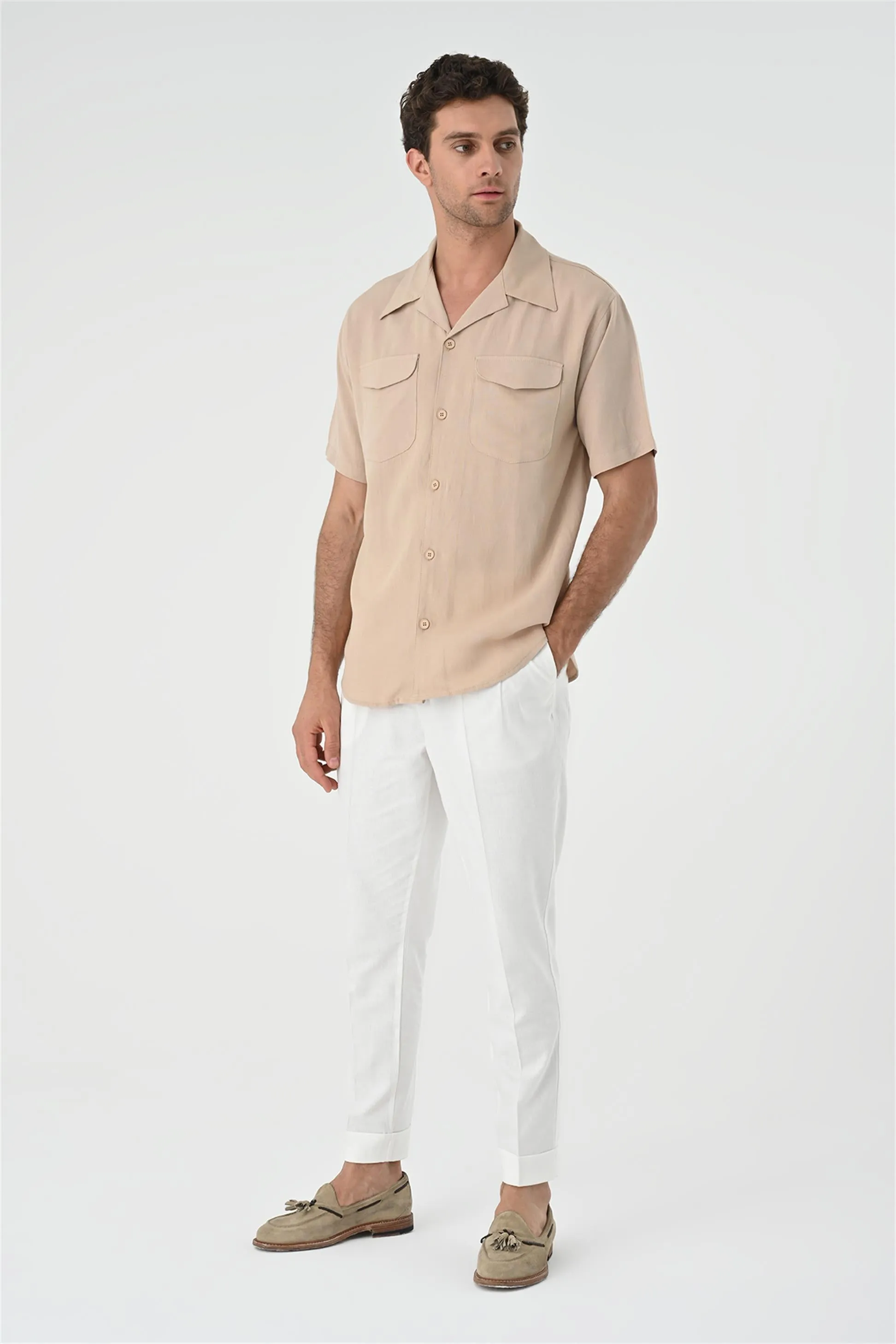 Men's Beige Camp Collar Pocket Detailed Shirt - Wessi sold by Wessi product image thumbnail 2