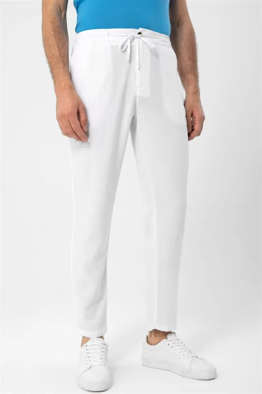 Men's White Elastic Waist  Trousers - Wessi sold by Wessi