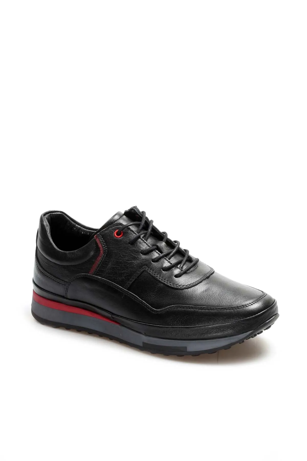 Men's Black Leather Sneakers with Red Stripe Accent - Wessi sold by Wessi product image thumbnail 3